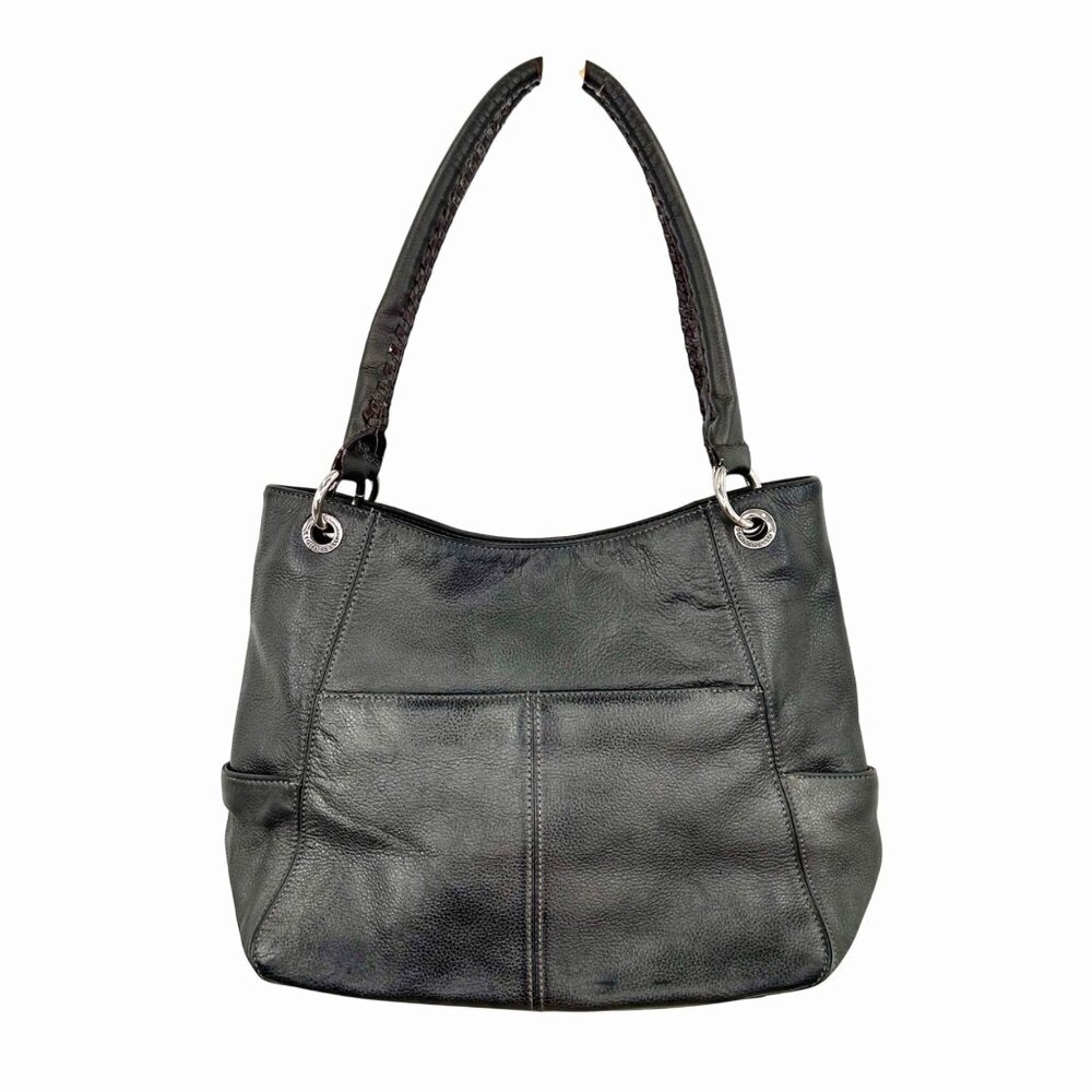 TIGNANELLO PEWTER LEATHER HOBO SHOULDER BAG PURSE W/ BRAIDED STRAPS